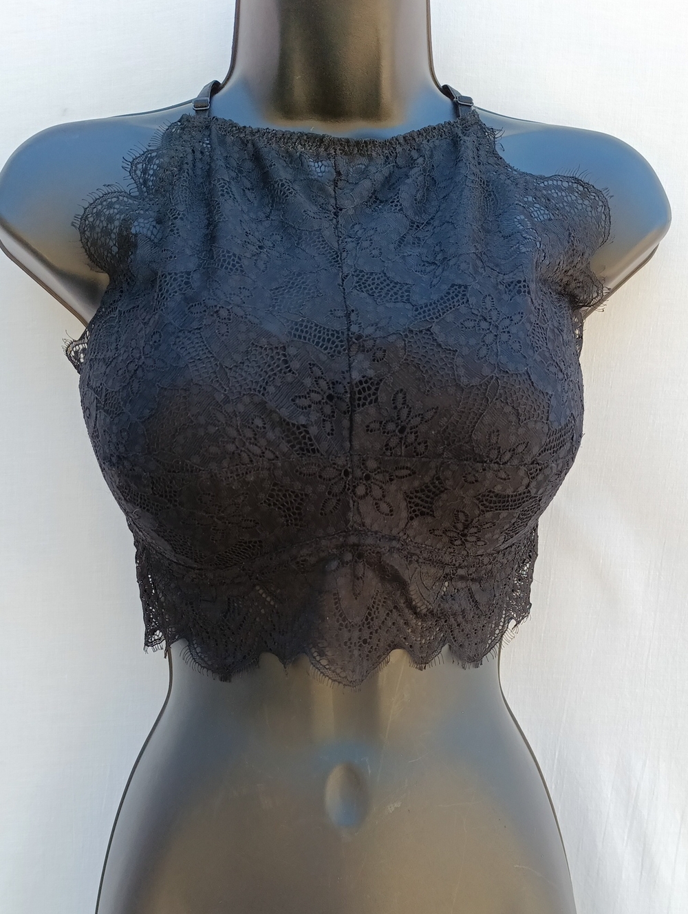 Black Floral Lace Halter Crop Camisole